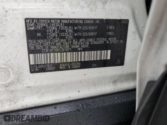 2023 Toyota RAV4 LE z VIN 2T3F1RFV9PC361071, wystawiony jako Copart lot #45128175 z przebiegiem 55 673 mil mil oraz Szkoda całkowita • Salvage title. Historia ofert i sprzedaży dostępna na DreamBid. Obrazek 13.