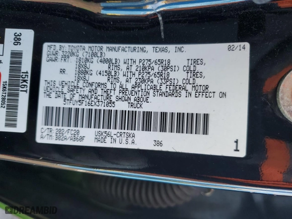 2014 Toyota Tundra 4WD Truck SR with VIN 5TFUY5F16EX371055, listed as a Copart auction lot 51045785 with 129,697 mi miles and Salvage Title. Bid and sale history available at carsss.com. Image 12.