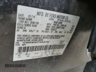 2015 Ford Explorer XLT with VIN 1FM5K8D87FGA25102, listed as a Copart auction lot 44557625 with 194,842 mi miles and Salvage Title. Bid and sale history available at carsss.com. Image 15.