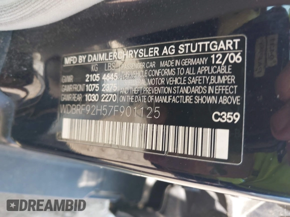2007 Mercedes-Benz C 280 Luxury z VIN WDBRF92H57F901125, wystawiony jako IAAI lot #42680069 z przebiegiem 157 727 mil mil oraz . Historia ofert i sprzedaży dostępna na DreamBid. Obrazek 9.