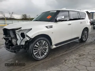 2018 Infiniti QX80 with VIN JN8AZ2NE9J9191221, listed as a Copart auction lot 52523615 with 114,002 mi miles and Salvage Title. Bid and sale history available at carsss.com. Image 1.