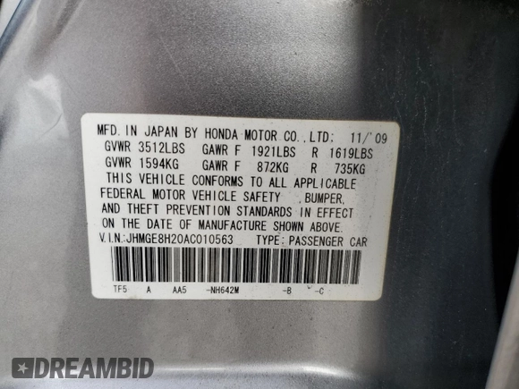 2010 Honda Fit with VIN JHMGE8H20AC010563, listed as a Copart auction lot 53635165 with 135,499 mi miles and Salvage Title. Bid and sale history available at carsss.com. Image 13.
