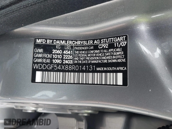 2008 Mercedes-Benz C 300 Sport z VIN WDDGF54X88R014131, wystawiony jako IAAI lot #42322775 z przebiegiem 153 237 mil mil oraz . Historia ofert i sprzedaży dostępna na DreamBid. Obrazek 9.