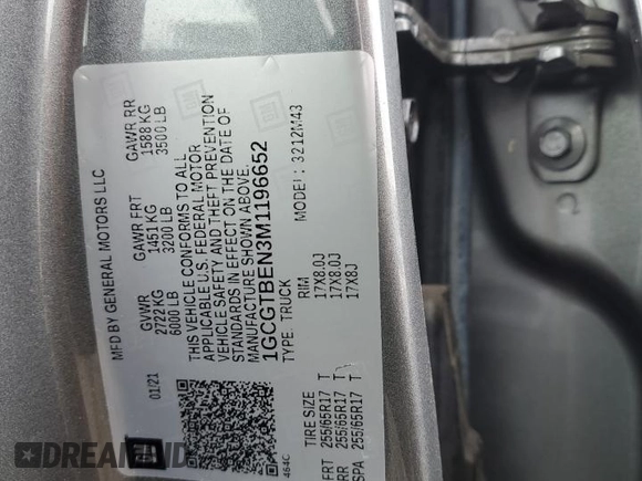 2021 Chevrolet Colorado 4WD Work Truck with VIN 1GCGTBEN3M1196652, listed as a Copart auction lot 47088715 with 111,191 mi miles and Salvage title. Bid and sale history available at DreamBid. Image 12.