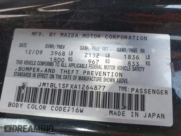 2010 Mazda 3 i Touring with VIN JM1BL1SFXA1264877, listed as a IAAI auction lot 41569702 with 222,285 mi miles and . Bid and sale history available at DreamBid. Image 9.
