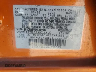 2022 Nissan Versa SV with VIN 3N1CN8EV5NL841939, listed as a Copart auction lot 48990195 with 57,076 mi miles and Salvage title. Bid and sale history available at DreamBid. Image 12.