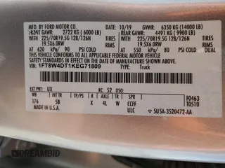2019 Ford Super Duty F-450 DRW XL with VIN 1FT8W4DT1KEG71809, listed as a Copart auction lot 47646435 with 62,687 mi miles and Salvage Title. Bid and sale history available at carsss.com. Image 14.