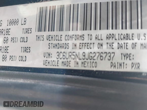 2018 Ram 2500 Laramie with VIN 3C6UR5NL9JG276737, listed as a IAAI auction lot 42378589 with 75,897 mi miles and . Bid and sale history available at DreamBid. Image 9.