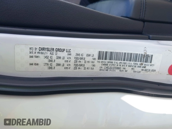 2013 Dodge Durango Crew with VIN 1C4RDJDG1DC538803, listed as a IAAI auction lot 42464941 with 181,988 mi miles and . Bid and sale history available at DreamBid. Image 9.