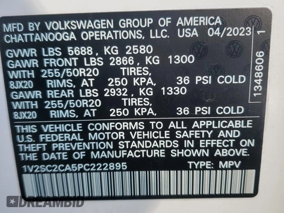 2023 Volkswagen Atlas 2.0T SEL R-Line Black z VIN 1V2SC2CA5PC222895, wystawiony jako Copart lot #87421254 z przebiegiem 17 785 mil mil oraz Szkoda całkowita • Salvage title. Historia ofert i sprzedaży dostępna na DreamBid. Obrazek 13.
