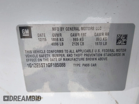 2016 Chevrolet Malibu LT with VIN 1G1ZE5ST1GF185088, listed as a IAAI auction lot 42060003 with 106,575 mi miles and . Bid and sale history available at DreamBid. Image 9.