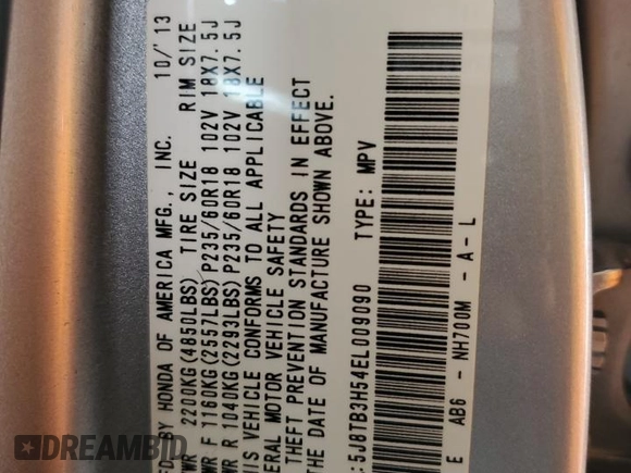 2014 Acura RDX Tech Pkg with VIN 5J8TB3H54EL009090, listed as a Copart auction lot 47875765 with 54,115 mi miles and Salvage Title. Bid and sale history available at carsss.com. Image 14.