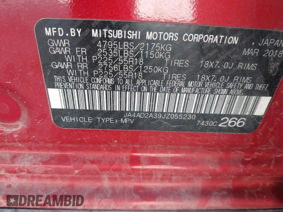 2018 Mitsubishi Outlander ES z VIN JA4AD2A39JZ055230, wystawiony jako IAAI lot #41786868 z przebiegiem 95 597 mil mil oraz . Historia ofert i sprzedaży dostępna na DreamBid. Obrazek 9.