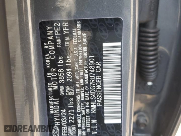2024 Hyundai Elantra SEL with VIN KMHLS4DG7RU748901, listed as a Copart auction lot 59608625 with 21,072 mi miles and Salvage title. Bid and sale history available at DreamBid. Image 12.