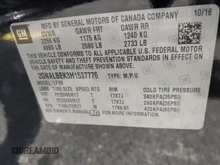 2017 Chevrolet Equinox LS with VIN 2GNALBEK3H1537776, listed as a IAAI auction lot 42207364 with 102,634 mi miles and . Bid and sale history available at DreamBid. Image 9.