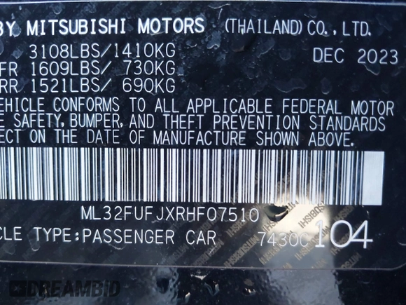 2024 Mitsubishi Mirage ES z VIN ML32FUFJXRHF07510, wystawiony jako IAAI lot #41626528 z przebiegiem 3 959 mil mil oraz . Historia ofert i sprzedaży dostępna na DreamBid. Obrazek 9.