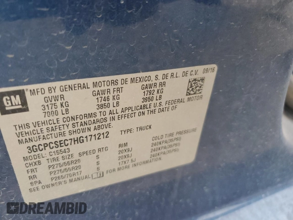 2017 Chevrolet Silverado 1500 LTZ with VIN 3GCPCSEC7HG171212, listed as a Copart auction lot 48035815 with Not Provided miles and Salvage Title. Bid and sale history available at DreamBid. Image 12.