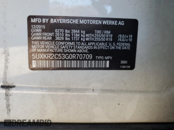 2016 BMW X5 sDrive35i with VIN 5UXKR2C53G0R70709, listed as a Copart auction lot 43890305 with 162,989 mi miles and Salvage Title. Bid and sale history available at carsss.com. Image 14.