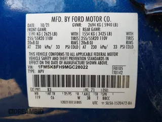 2021 Ford Explorer Limited с VIN 1FMSK8FH9MGC28022, выставлен на аукционе IAAI как лот 42369135 с пробегом 24 175 миль миль и . История ставок и продаж доступна на DreamBid. Изображение 9.