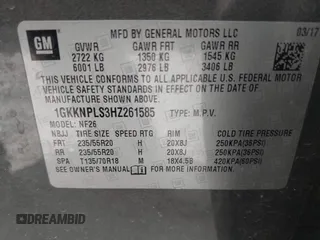 2017 GMC Acadia Denali with VIN 1GKKNPLS3HZ261585, listed as a IAAI auction lot 42057563 with 92,983 mi miles. Bid and sale history available at carsss.com. Image 9.