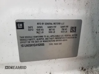 2012 Chevrolet Sonic LS z VIN 1G1JA6SH1C4162605, wystawiony jako Copart lot #88037145 z przebiegiem 117 164 mil mil oraz Nie do naprawy • Non repairable. Historia ofert i sprzedaży dostępna na DreamBid. Obrazek 12.