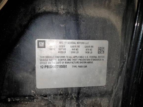 2014 Chevrolet Cruze LS with VIN 1G1PB5SHXE7185691, listed as a Copart auction lot 48972695 with 134,743 mi miles and Salvage Title. Bid and sale history available at carsss.com. Image 14.