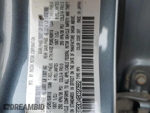 2011 Mazda CX-9 Touring z VIN JM3TB3CV4B0320562, wystawiony jako Copart lot #59121735 z przebiegiem 77 619 mil mil oraz Szkoda całkowita • Salvage title. Historia ofert i sprzedaży dostępna na DreamBid. Obrazek 13.