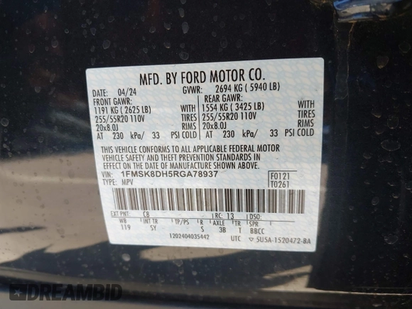 2024 Ford Explorer XLT z VIN 1FMSK8DH5RGA78937, wystawiony jako IAAI lot #41998290 z przebiegiem 10 000 mil mil oraz . Historia ofert i sprzedaży dostępna na DreamBid. Obrazek 9.