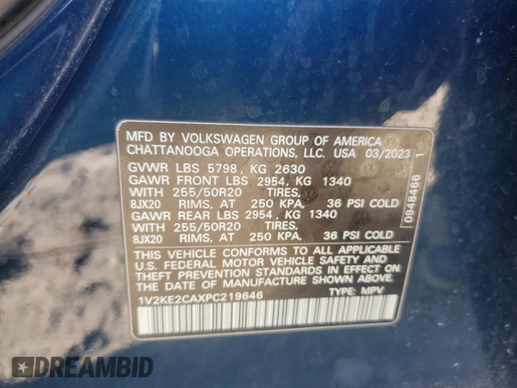 2023 Volkswagen Atlas SE z VIN 1V2KE2CAXPC219646, wystawiony jako Copart lot #52328705 z przebiegiem Nie podano mil oraz Szkoda całkowita • Salvage title. Historia ofert i sprzedaży dostępna na DreamBid. Obrazek 13.