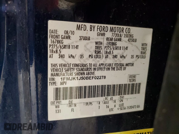 2011 Ford Expedition Max XLT with VIN 1FMJK1J50BEF02278, listed as a Copart auction lot 53820865 with 183,160 mi miles and Non repairable. Bid and sale history available at DreamBid. Image 13.