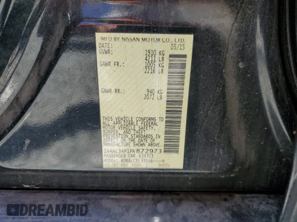 2015 Nissan Altima SL with VIN 1N4AL3AP1FN872973, listed as a Copart auction lot 60119945 with 118,621 mi miles and Salvage title. Bid and sale history available at DreamBid. Image 12.