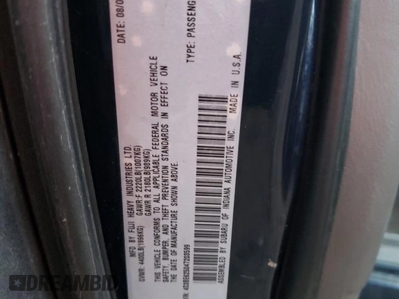 2004 Subaru Legacy Sedan (Natl) L with VIN 4S3BE625047203599, listed as a Copart auction lot 83462194 with 68,056 mi miles and Salvage Title. Bid and sale history available at carsss.com. Image 12.