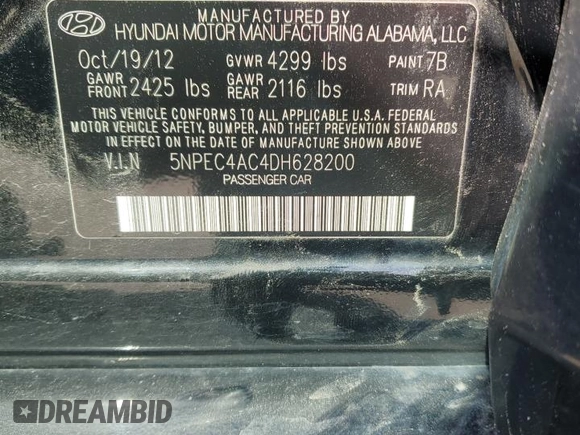 2013 Hyundai Sonata Limited with VIN 5NPEC4AC4DH628200, listed as a Copart auction lot 51311145 with 137,972 mi miles and Salvage Title. Bid and sale history available at carsss.com. Image 12.