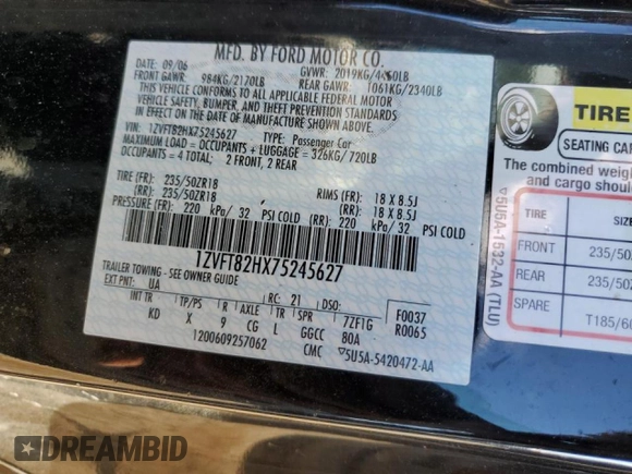 2007 Ford Mustang GT Deluxe with VIN 1ZVFT82HX75245627, listed as a Copart auction lot 50829185 with 46,175 mi miles and Salvage Title. Bid and sale history available at carsss.com. Image 12.