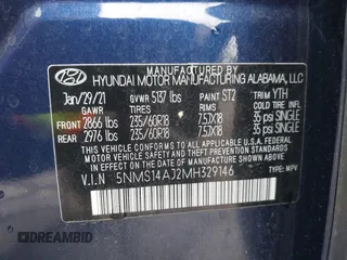 2021 Hyundai Santa Fe SE with VIN 5NMS14AJ2MH329146, listed as a IAAI auction lot 42342969 with 49,194 mi miles and . Bid and sale history available at DreamBid. Image 9.