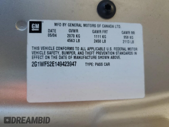 2004 Chevrolet Impala with VIN 2G1WF52E149423947, listed as a Copart auction lot 45191175 with 113,776 mi miles and Clean Title. Bid and sale history available at carsss.com. Image 12.