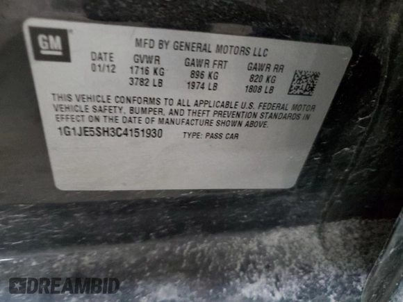 2012 Chevrolet Sonic LTZ z VIN 1G1JE5SH3C4151930, wystawiony jako Copart lot #84337574 z przebiegiem 125 606 mil mil oraz Szkoda całkowita • Salvage title. Historia ofert i sprzedaży dostępna na DreamBid. Obrazek 12.