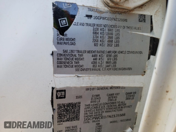 2022 Chevrolet Silverado 1500 LT with VIN 1GCPWCED7NZ125588, listed as a Copart auction lot 56434315 with Not Provided miles and Salvage Title. Bid and sale history available at DreamBid. Image 12.