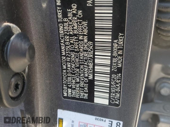 2018 Toyota C-HR XLE with VIN NMTKHMBX7JR025459, listed as a Copart auction lot 64579975 with 93,194 mi miles and Clean title. Bid and sale history available at DreamBid. Image 13.