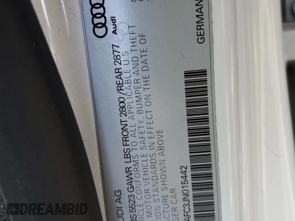 2018 Audi A7 Premium Plus with VIN WAUW3AFC3JN015442, listed as a Copart auction lot 48354335 with 73,862 mi miles and Salvage title. Bid and sale history available at DreamBid. Image 12.