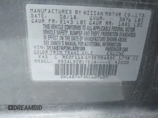2019 Nissan Sentra SV with VIN 3N1AB7AP3KL609109, listed as a IAAI auction lot 42064433 with 100,431 mi miles and . Bid and sale history available at DreamBid. Image 9.