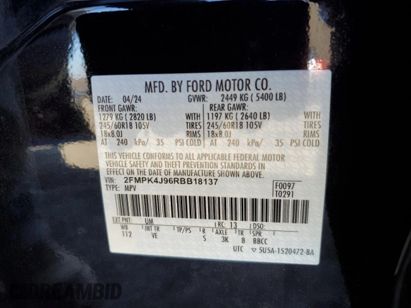 2024 Ford Edge SEL with VIN 2FMPK4J96RBB18137, listed as a Copart auction lot 49495515 with 33,045 mi miles and Salvage Title. Bid and sale history available at carsss.com. Image 16.