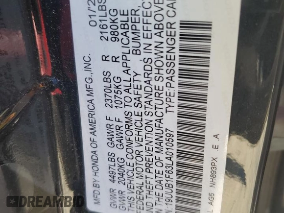 2020 Acura TLX w/A-Spec Pkg with VIN 19UUB1F63LA010597, listed as a Copart auction lot 88794355 with 0 mi miles and Salvage Title. Bid and sale history available at carsss.com. Image 12.