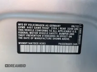 2013 Volkswagen CC Sport with VIN WVWBP7AN7DE514363, listed as a Copart auction lot 87933095 with 170,289 mi miles and Clean Title. Bid and sale history available at carsss.com. Image 12.