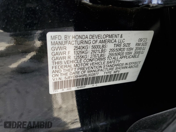 2024 Acura MDX Technology with VIN 5J8YD9H49RL002877, listed as a Copart auction lot 53108385 with 9,171 mi miles and Salvage title. Bid and sale history available at DreamBid. Image 13.