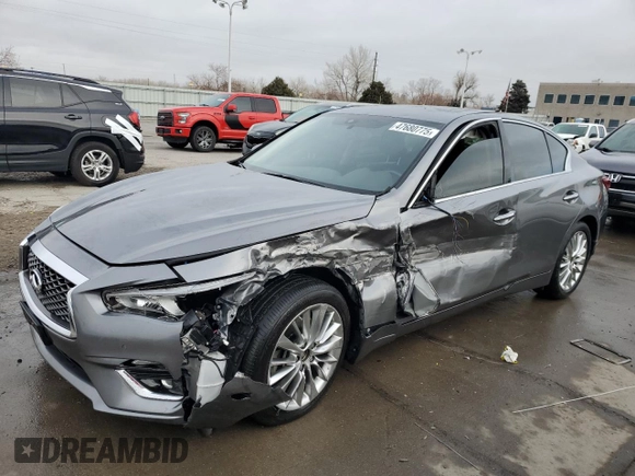 2020 Infiniti Q50 Luxe with VIN JN1EV7AR3LM255979, listed as a Copart auction lot 47680775 with 61,340 mi miles and Salvage title. Bid and sale history available at DreamBid. Image 1.