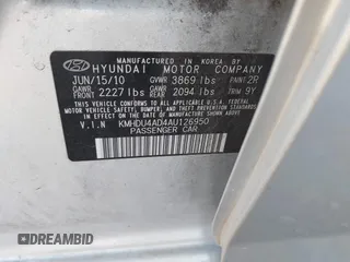 2010 Hyundai Elantra GLS z VIN KMHDU4AD4AU126950, wystawiony jako IAAI lot #42009934 z przebiegiem 124 845 mil mil oraz . Historia ofert i sprzedaży dostępna na DreamBid. Obrazek 9.