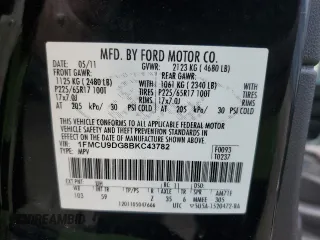 2011 Ford Escape XLT with VIN 1FMCU9DG8BKC43782, listed as a Copart auction lot 60281045 with 123,942 mi miles and Salvage title. Bid and sale history available at DreamBid. Image 13.