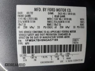 2022 Ford Explorer with VIN 1FMSK7BH9NGA57189, listed as a Copart auction lot 45766545 with 112,858 mi miles and Clean Title. Bid and sale history available at carsss.com. Image 13.