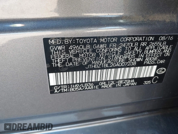 2016 Lexus GS 350 with VIN JTHBZ1BL2GA007238, listed as a IAAI auction lot 41070440 with 83,678 mi miles. Bid and sale history available at carsss.com. Image 9.